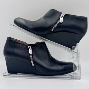 Adrienne Vittadini Midge Black Leather Wedge Ankle Booties Womens 10 AV-MIDGE